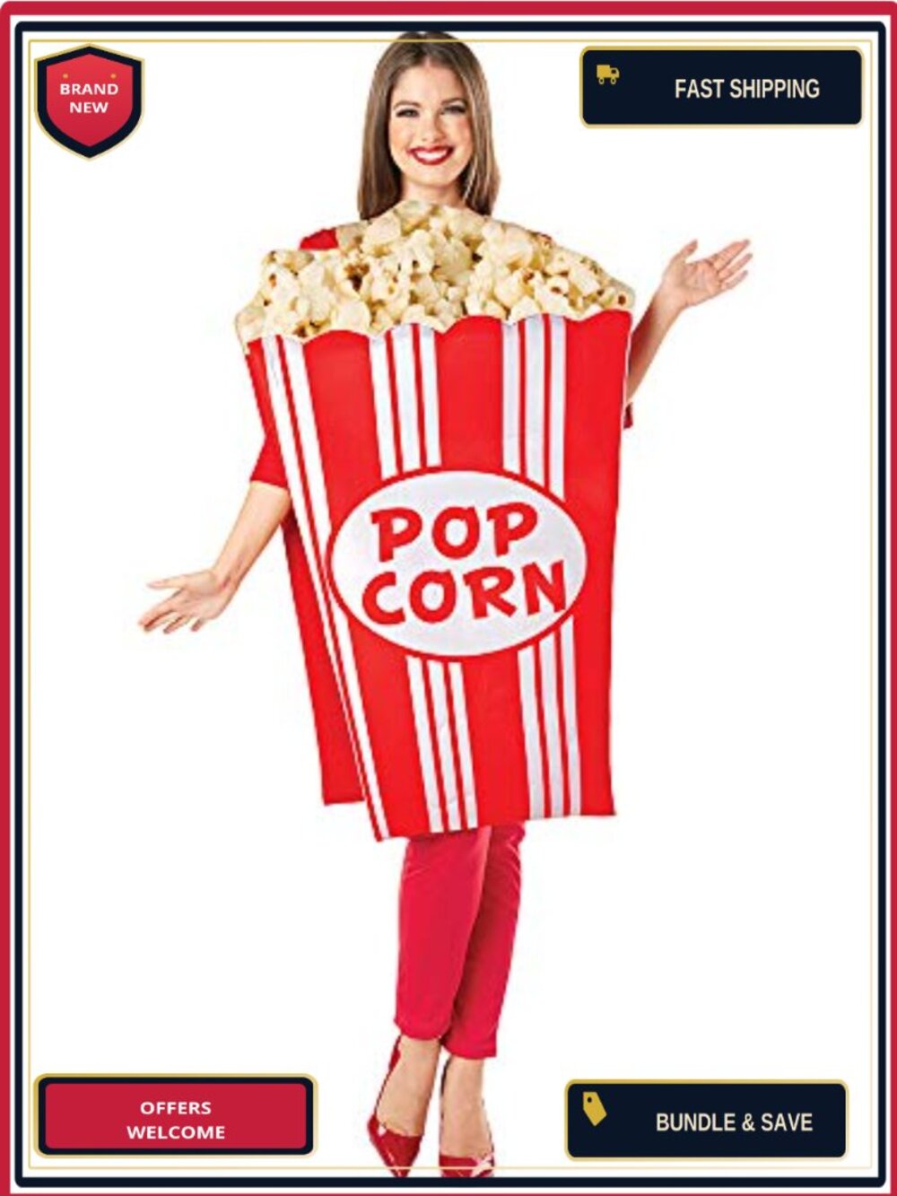 Popcorn Costume One Size Adult Halloween Party Cosplay Role Play
